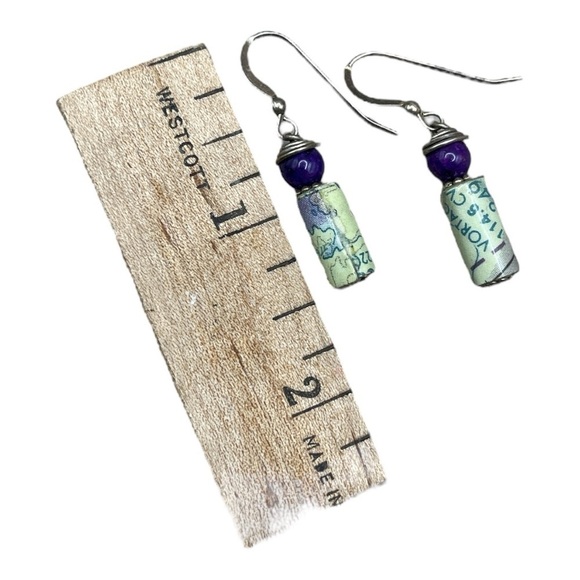 NWT WOMEN'S HANDMADE RECYCLED PAPER BEAD EARRINGS - Picture 5 of 6